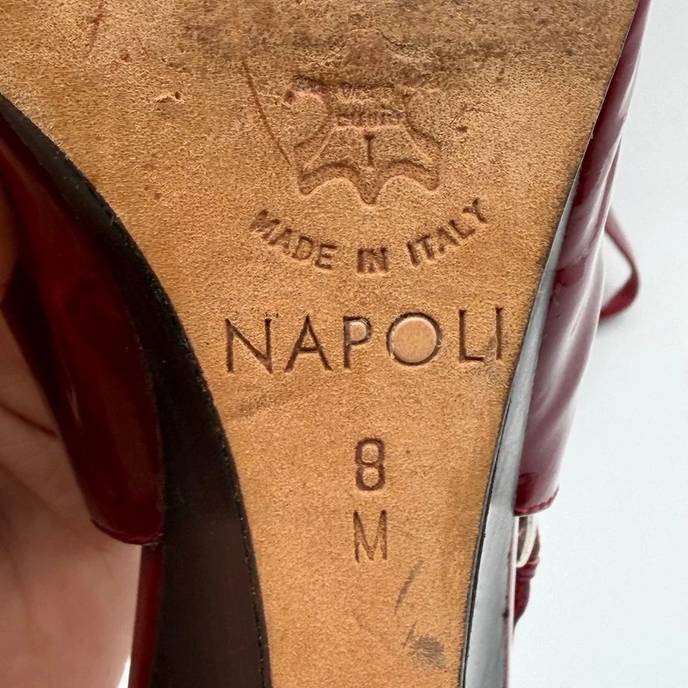Brighton Napoli Wedge Sandals Women 8M Red Patent Leather Slingback Buckle Chic